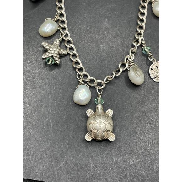 Vtg 925 Sterling Silver Pearl & Sea Creature Dangle Charm Bracelet Sz 7 1/4" 18g - Picture 2 of 10